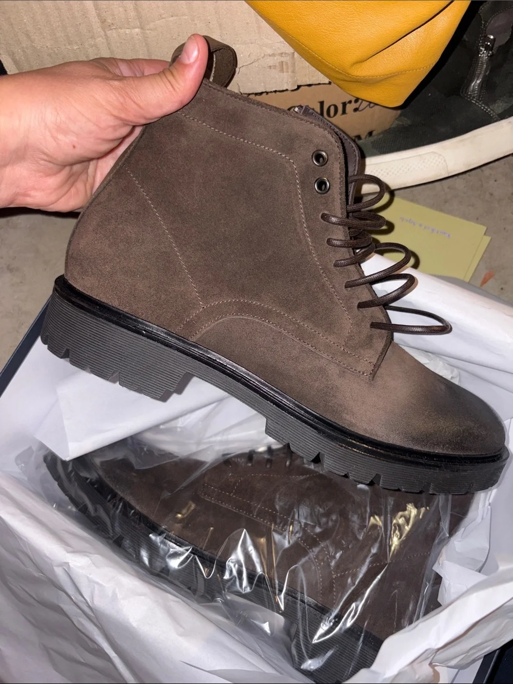 Men's Brown Lace-Up Leather Combat Boots